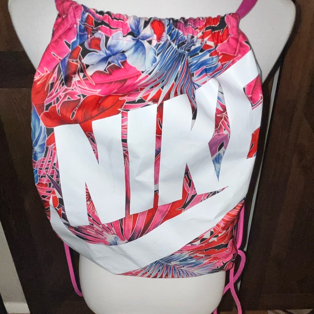 Nike Pink and White Floral Drawstring Backpack